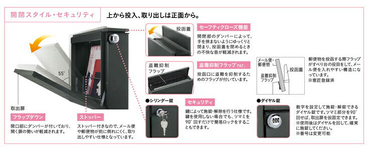 ピアット ダイヤル錠タイプ メール便ポスト 郵便ポスト 郵便受け 新聞入れ ポスト 簡易ロック 壁付けポスト 日本製(代引不可)