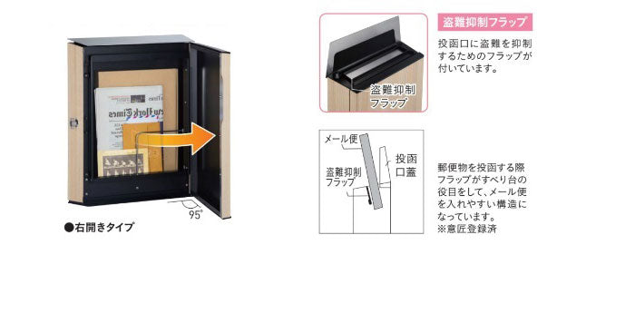 メール便ポスト ヴィコ WH 右開き 左開き 郵便ポスト 郵便受け 新聞入れ メール便 ポスト  簡易ロック 壁付けポスト シリンダー錠(代引不可)