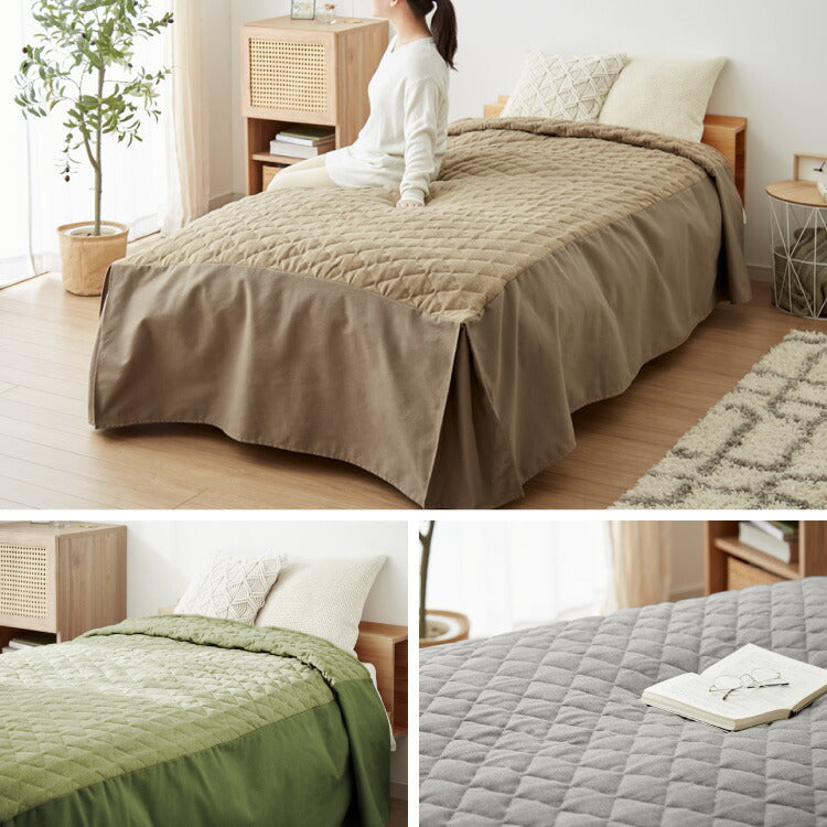 ベッドスプレッド ベッドカバー シングル 洗濯可能 丸洗い ベッドスカート マルチカバー ボックスタイプ 寝具カバー 掛けカバー スカート付き マチ付き ケーブル柄 シック 汚れ防止 ほこりよけ