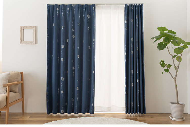 1級遮光 カーテン 4枚セット 幅100 丈135 178 200 ネイビー UVカット 紫外線 昼見えにくい ミラーレース 断熱 保温 省エネ エコ 節電 カーテン おしゃれ 北欧 かわいい(代引不可)