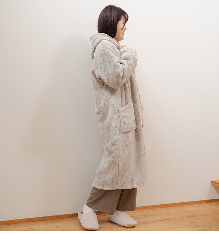 着る毛布 着丈115cm フード付き ルームウェア 吸湿 発熱 もこもこ あったか 無地 節電 省エネ 秋冬 エコ 部屋着 シンプル 毛布 おしゃれ かわいい 北欧 インテリア シンプル(代引不可)