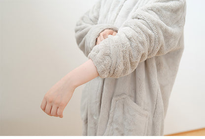 着る毛布 着丈115cm フード付き ルームウェア 吸湿 発熱 もこもこ あったか 無地 節電 省エネ 秋冬 エコ 部屋着 シンプル 毛布 おしゃれ かわいい 北欧 インテリア シンプル(代引不可)