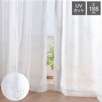 ディズニー UVカット レースカーテン 幅100cm 丈188cm ボイルカーテンカーテン リビング 寝室 子供部屋 カーテン レース おしゃれ かわいい デザイン 【Disney】(代引不可)