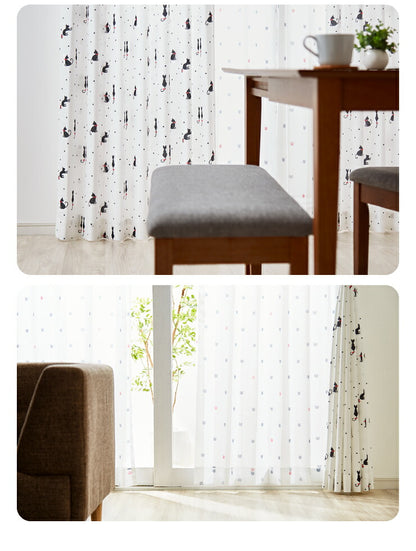 ねこ柄カーテン 【3サイズ】 4枚組 ドレープカーテン レースカーテン にゃーとにゃん 形状記憶 ウォッシャブル 洗える 非遮光(代引不可)