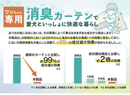 レースカーテン 2枚組 日本製 犬専用消臭 幅100 丈133 176 198 UVカット 昼見えにくい 紫外線 遮熱 保温 省エネ エコ 消臭 ペット 犬 イヌ ミラーレース ウォッシャブル 洗濯可能(代引不可)