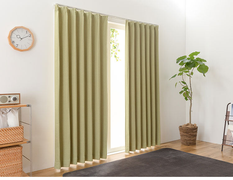 防炎 2級遮光 遮光カーテン 全31サイズ 2枚組 省エネ 遮熱 断熱 保温 節電 タッセル付き ウォッシャブル グリーン アイボリー 無地 シンプル ナチュラル カーテン ドレープカーテン(代引不可)