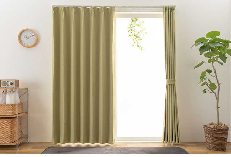 防炎 2級遮光 遮光カーテン 全31サイズ 2枚組 省エネ 遮熱 断熱 保温 節電 タッセル付き ウォッシャブル グリーン アイボリー 無地 シンプル ナチュラル カーテン ドレープカーテン(代引不可)