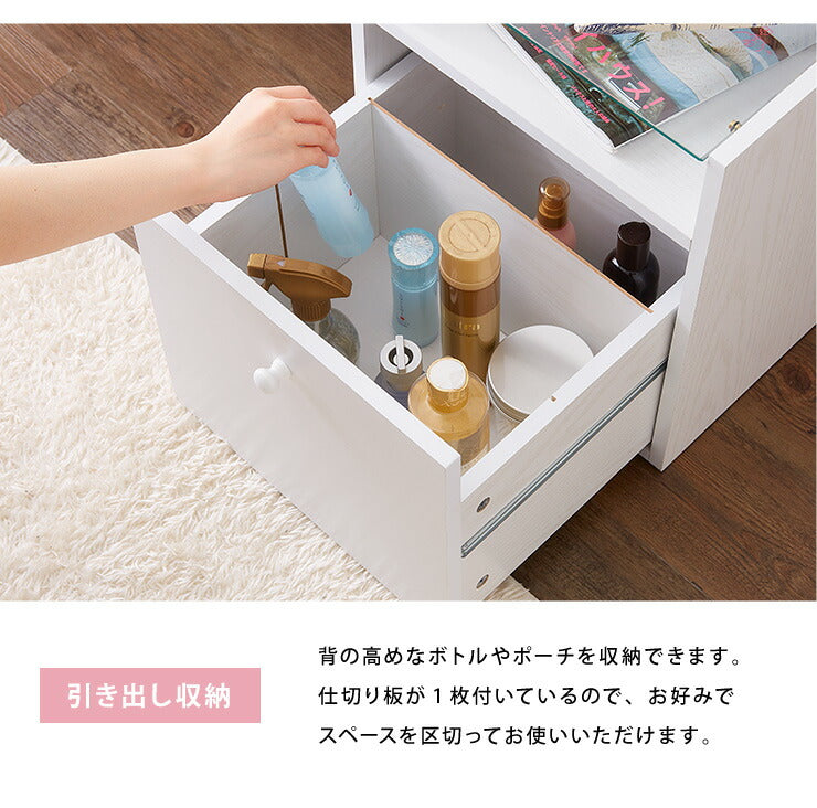 ドレッサー デスク 一面 ガラス テーブル ローデスクにもなるテーブル コスメテーブル センターテーブル 化粧台 収納 コンパクト 鏡 一人暮らし おしゃれ 兼用 一面 Famy(代引不可)