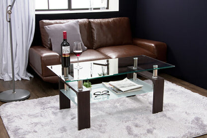 センターテーブル ガラス 幅96cm 棚付き おしゃれ 強化ガラス スタイリッシュ 茶色 スタイリッシュ オフィス 会社(代引不可)