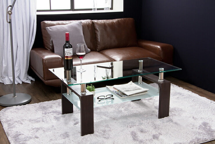 センターテーブル ガラス 幅96cm 棚付き おしゃれ 強化ガラス スタイリッシュ 茶色 スタイリッシュ オフィス 会社(代引不可)