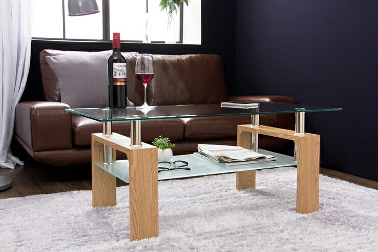 センターテーブル ガラス 幅96cm 棚付き おしゃれ 強化ガラス スタイリッシュ 茶色 スタイリッシュ オフィス 会社(代引不可)