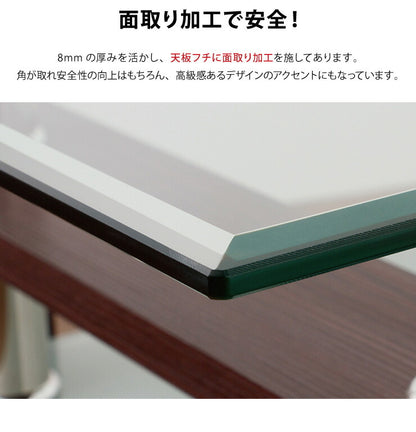 センターテーブル ガラス 幅96cm 棚付き おしゃれ 強化ガラス スタイリッシュ 茶色 スタイリッシュ オフィス 会社(代引不可)