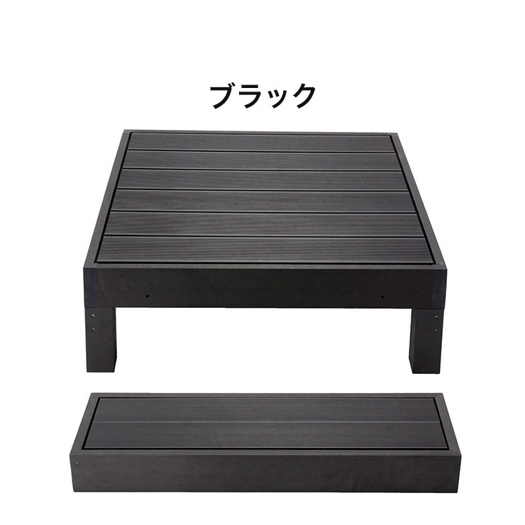 【人工木 ウッドデッキ 本体+踏み台 2点セット】樹脂 縁台 縁側 DIY 腐りにくい 水洗い 連結 ウッドパネル ステージ ガーデン 北欧(代引不可)