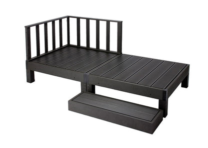 【人工木 ウッドデッキ 本体2点+踏み台+コーナーパネル 4点セット】樹脂 縁台 DIY 腐りにくい 水洗い 連結 ウッドパネル ステージ 北欧(代引不可)