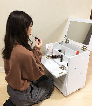 コスメボックス ドレッサー Mee 完成品 ドレッサー コスメ メイク 化粧台 収納 鏡 収納 ミラー メイクボックス キャスター付き(代引不可)