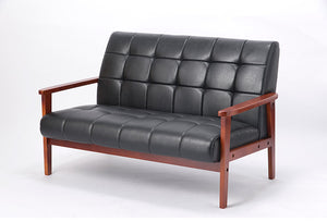 【法人限定】応接 ラニット応接4点セット ガラステーブル付き 奥行き78cm ブラックレザー かっこいい 天然木 木肘 木製フレーム 応接ソファ 木肘ソファ 商談スペース 待ち席(代引不可)