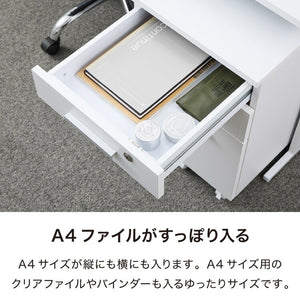 デスクワゴン 鍵付き パソコンデスク ホワイト 会社 オフィス 机 事務机 白 SOHO 木製 デスク ワゴン 3段(代引不可)