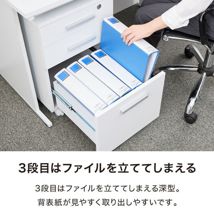 デスクワゴン 鍵付き パソコンデスク ホワイト 会社 オフィス 机 事務机 白 SOHO 木製 デスク ワゴン 3段(代引不可)
