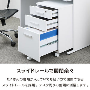 デスクワゴン 鍵付き パソコンデスク ホワイト 会社 オフィス 机 事務机 白 SOHO 木製 デスク ワゴン 3段(代引不可)
