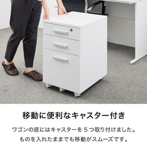デスクワゴン 鍵付き パソコンデスク ホワイト 会社 オフィス 机 事務机 白 SOHO 木製 デスク ワゴン 3段(代引不可)
