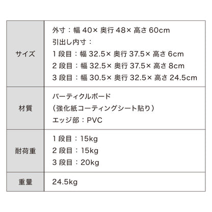 【※法人様限定販売】 デスク ワゴン 鍵 鍵付き デスク パソコン PC オフィス ホワイト 会社 机 事務机 白 SOHO 木製 鍵付きデスクワゴン3段(代引不可)