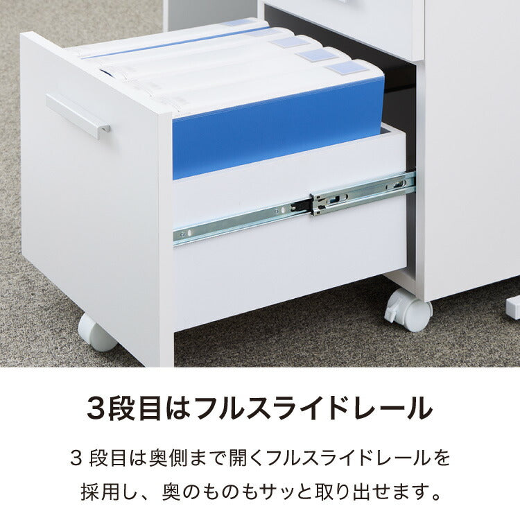 【※法人様限定販売】 デスク ワゴン 鍵 鍵付き デスク パソコン PC オフィス ホワイト 会社 机 事務机 白 SOHO 木製 鍵付きデスクワゴン3段(代引不可)