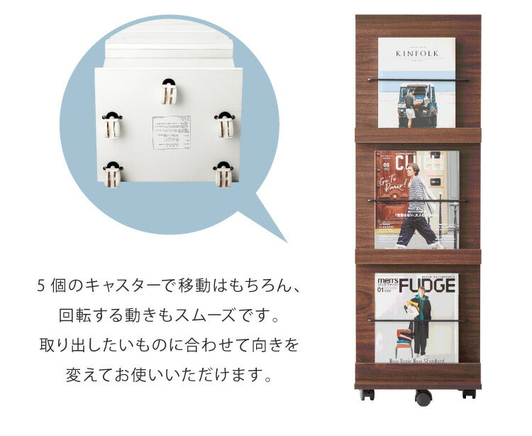 マガジンラック ラック 本棚 ディスプレイラックキャスター付き 棚 本収納 家具 3段 大容量 ラック ブックスタンド 雑誌 幅35 ダイニング リビング オシャレ(代引不可)