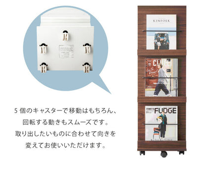 マガジンラック ラック 本棚 ディスプレイラックキャスター付き 棚 本収納 家具 3段 大容量 ラック ブックスタンド 雑誌 幅35 ダイニング リビング オシャレ(代引不可)