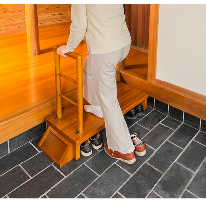 手すり付玄関台 幅90cm 玄関 踏み台 片側手すり付き 高齢者 ステップ 手すり 木製 収納 昇降補助 介護 転倒防止 補助具 玄関ステップ 段差 靴 昇降台 足場 収納
