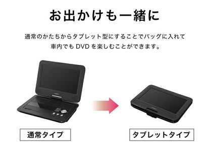 ポータブルDVDプレーヤー 10.1インチ 車載バッグ付 61万画素 CPRM対応 充電 AC DC 3電源対応 外部出力機能 バッテリー内蔵 リモコン付 180度回転 折り畳める 旅行 simplus シンプラス SP-PDV10BT