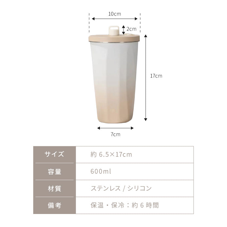 ストロー付きタンブラー 600ml 保冷 保温 蓋付き 持ち運び ストロータンブラー 真空断熱 二重構造 大容量 ストロー付き ステンレス 水筒 ボトル コーヒー 車内 可愛い かわいい