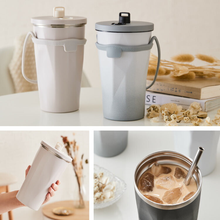 ストロー付きタンブラー 600ml 保冷 保温 蓋付き 持ち運び ストロータンブラー 真空断熱 二重構造 大容量 ストロー付き ステンレス 水筒 ボトル コーヒー 車内 可愛い かわいい