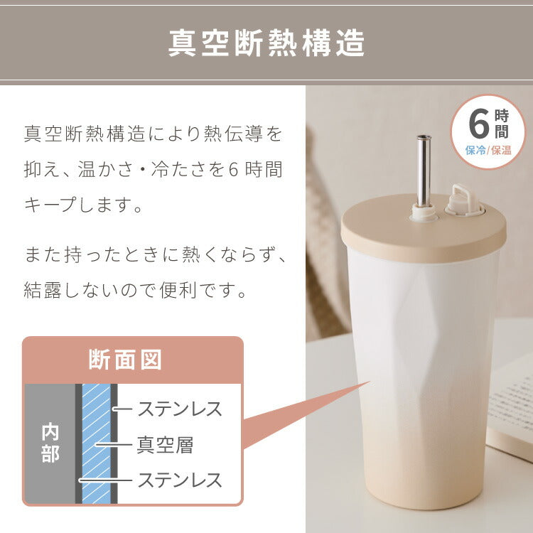 ストロー付きタンブラー 600ml 保冷 保温 蓋付き 持ち運び ストロータンブラー 真空断熱 二重構造 大容量 ストロー付き ステンレス 水筒 ボトル コーヒー 車内 可愛い かわいい