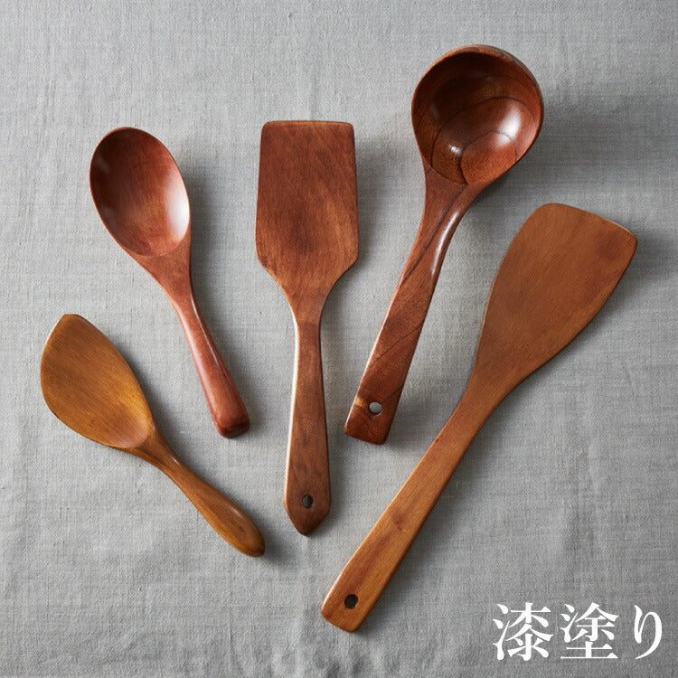 【食洗機対応】木製 キッチンツール 5点セット 天然木 おしゃれ 洗える 炒めへら ヘラ フライ返し しゃもじ お玉 取り分けスプーン ターナー セット キッチン雑貨 調理器具 ナチュラル 白木 漆塗り(代引不可)