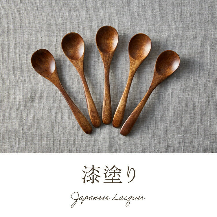 【食洗機対応】ティースプーン 5本セット 12.5cm 木製 漆塗り 白木 天然木 コーヒースプーン デザートスプーン おしゃれ カフェ風 ナチュラル ブラウン カトラリー 漆器 軽い 軽量 洗える 北欧(代引不可)【メール便配送】