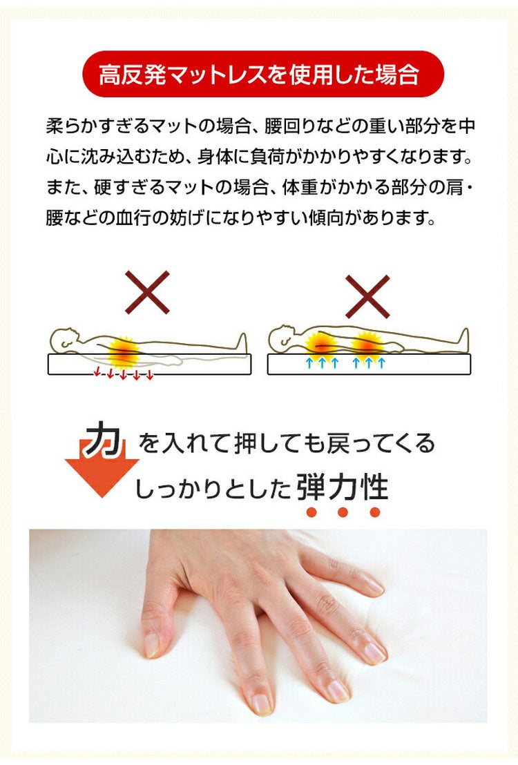 日本製 極厚 マットレス シングル セミダブル ダブル 体圧分散 高反発 硬め かため 厚さ17cm 寝返り 三つ折り 3つ折り 折りたたみ 収納 コンパクト 一枚もの(代引不可)