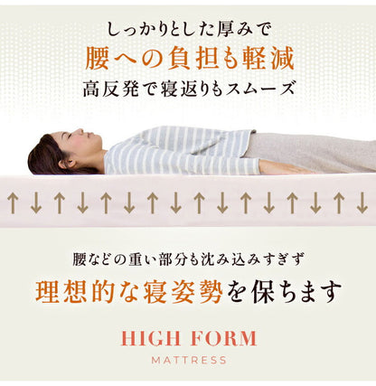 日本製 極厚 マットレス シングル セミダブル ダブル 体圧分散 高反発 硬め かため 厚さ17cm 寝返り 三つ折り 3つ折り 折りたたみ 収納 コンパクト 一枚もの(代引不可)
