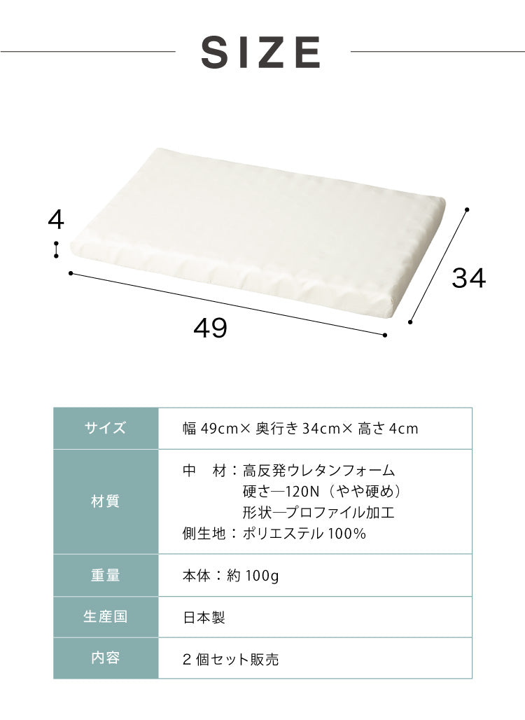 【2枚セット】 日本製 ウレタン まくらシート 49×34 ピロー まくら 高反発 ストレートネック 枕 長方形 国産 プロファイル 体圧分散 クッション 低い 低め 薄型(代引不可)