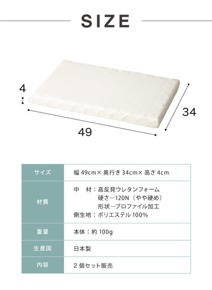【2枚セット】 日本製 ウレタン まくらシート 49×34 ピロー まくら 高反発 ストレートネック 枕 長方形 国産 プロファイル 体圧分散 クッション 低い 低め 薄型(代引不可)
