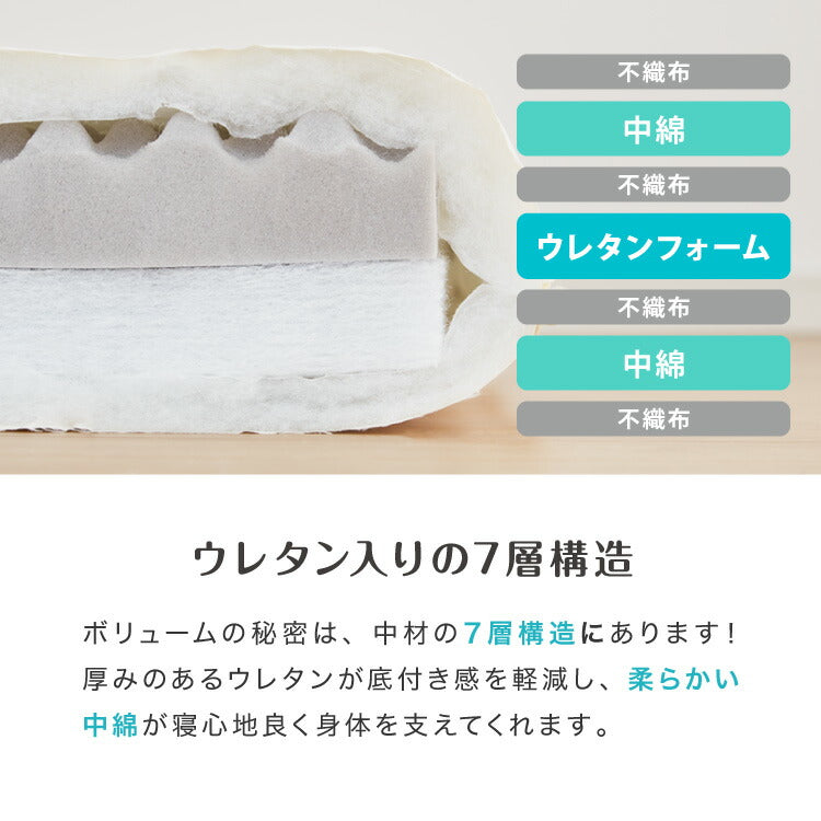 ボリューム7層敷布団 日本製 シングルロング 100cm×210cm ウレタン 国産 抗菌 防臭 マットレス不要 底付き感無し ボリューム感 極厚 厚い 体圧分散 軽量 コンパクト 布団 しきふとん(代引不可)