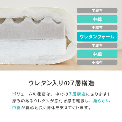 ボリューム7層敷布団 日本製 シングルロング 100cm×210cm ウレタン 国産 抗菌 防臭 マットレス不要 底付き感無し ボリューム感 極厚 厚い 体圧分散 軽量 コンパクト 布団 しきふとん(代引不可)