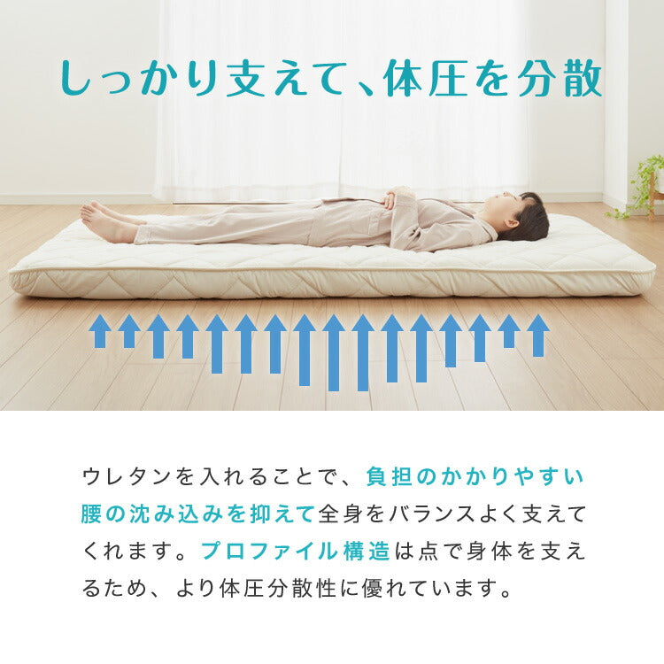 ボリューム7層敷布団 日本製 シングルロング 100cm×210cm ウレタン 国産 抗菌 防臭 マットレス不要 底付き感無し ボリューム感 極厚 厚い 体圧分散 軽量 コンパクト 布団 しきふとん(代引不可)