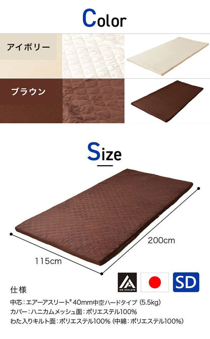 エアーアスリート 立体構造素材使用 1枚もの マットレス セミダブル 年中使える耐圧分散マット 日本製 寝返りラクラク 通気性抜群 透水性 耐久性 高反発 防臭 硬め かため(代引不可)