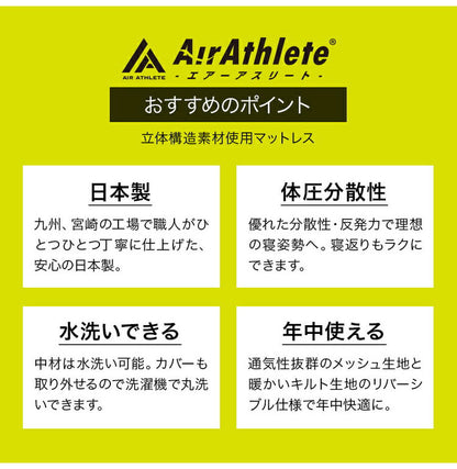 エアーアスリート 立体構造素材使用 1枚もの マットレス ダブル 年中使える耐圧分散マット 日本製 寝返りラクラク 通気性抜群 透水性 耐久性 高反発 防臭 硬め かため(代引不可)