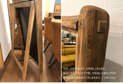 【5%OFF】スタンドミラー 姿見鏡 鏡 幅62 高さ165 ビンテージ リサイクルパイン 古材 木製 木目 西海岸 おしゃれ インダストリアル(代引不可)