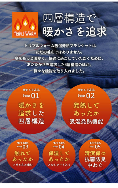 4層毛布 わた入りブランケット ダブル Jullyadams 吸湿発熱 シンサレート 洗える 掛け布団 掛ふとん 掛布団 冬 あったか 暖かい 静電気防止 保温