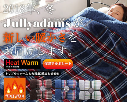 毛布 ダブル 180×200cm チェック柄 Jullyadams TripleWarm わた増量 ブランケット ジュリーアダムス トリプルウォーム