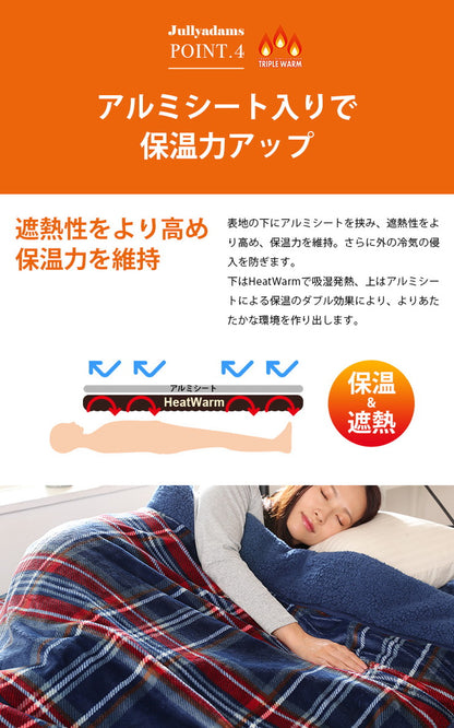 毛布 ダブル 180×200cm チェック柄 Jullyadams TripleWarm わた増量 ブランケット ジュリーアダムス トリプルウォーム