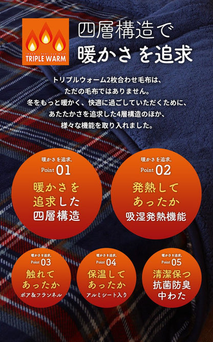 毛布 シングルロング 150×210cm チェック柄 Jullyadams TripleWarm Thinsulate入り ブランケット ジュリーアダムス