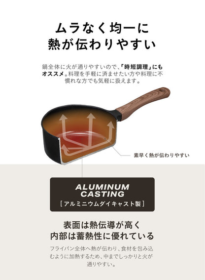 IH対応 ミニ ミルクパン MC 16cm キッチン 調理器具 おしゃれ シンプル セラミック加工 汚れにくい 注ぎ口付き 木調 持ちやすい CBジャパン シービージャパン